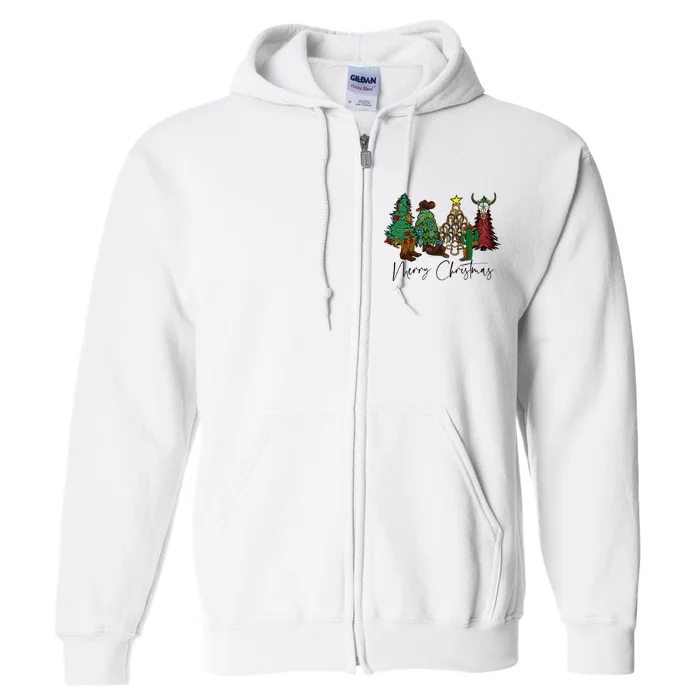 Merry Christmas Trees Western Cowboy Buffalo Full Zip Hoodie