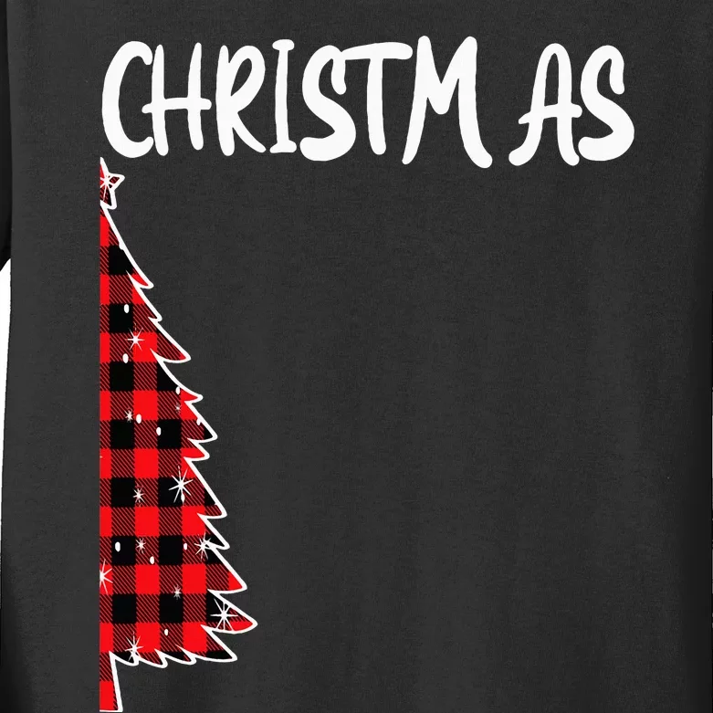 Merry Christmas Tree Buffalo Plaid Xmas Couples Matching Kids Long Sleeve Shirt