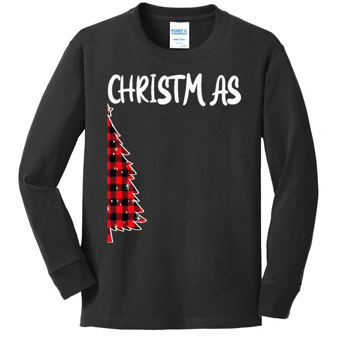 Merry Christmas Tree Buffalo Plaid Xmas Couples Matching Kids Long Sleeve Shirt