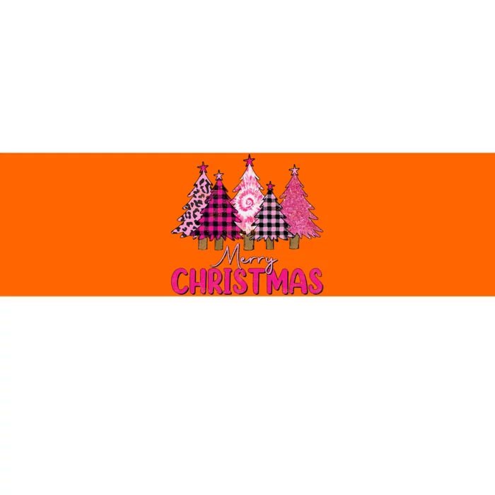 Merry Christmas Trees Leopard Buffalo Plaid Pink Bumper Sticker