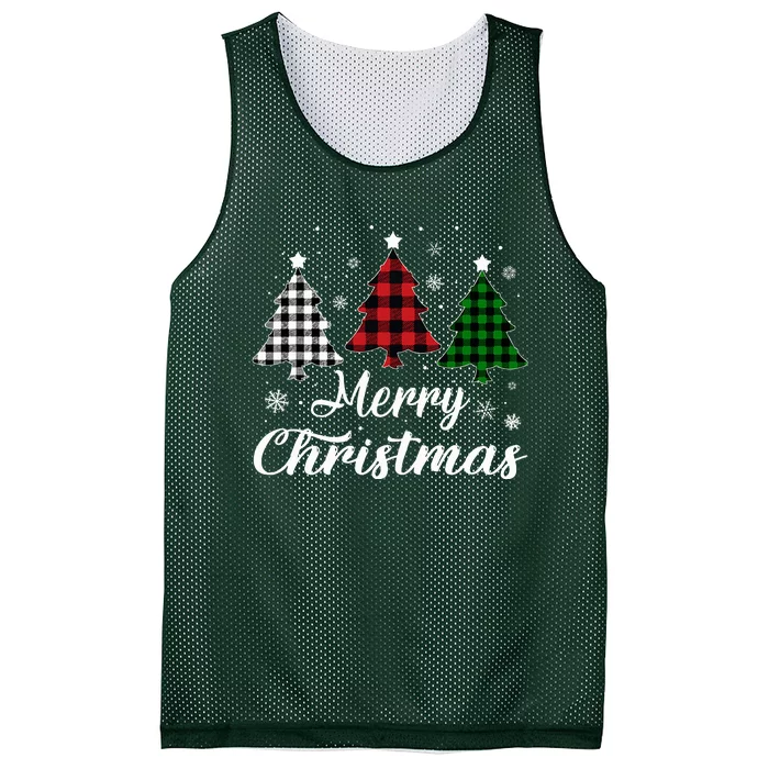 Merry Christmas Tree Xmas Buffalo Plaid Red White Green Mesh Reversible Basketball Jersey Tank