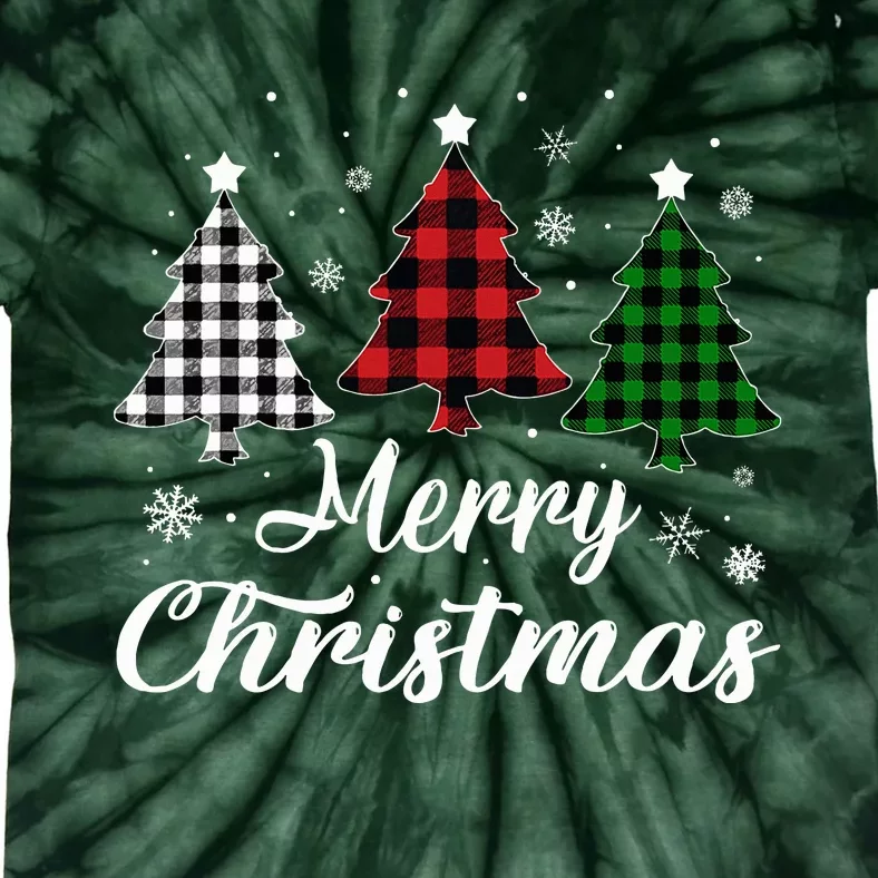 Merry Christmas Tree Xmas Buffalo Plaid Red White Green Tie-Dye T-Shirt