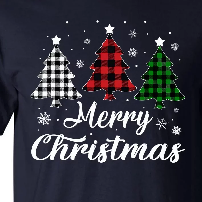 Merry Christmas Tree Xmas Buffalo Plaid Red White Green Tall T-Shirt