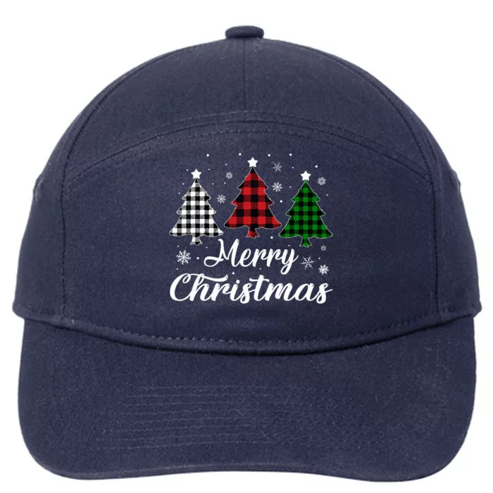 Merry Christmas Tree Xmas Buffalo Plaid Red White Green 7-Panel Snapback Hat