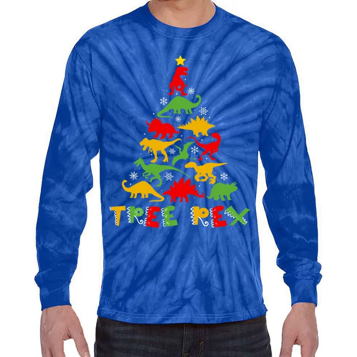 Merry Christmas Tree Rex Dinosaur Snowing Xmas Day Funny Gift Cool Gift Tie-Dye Long Sleeve Shirt