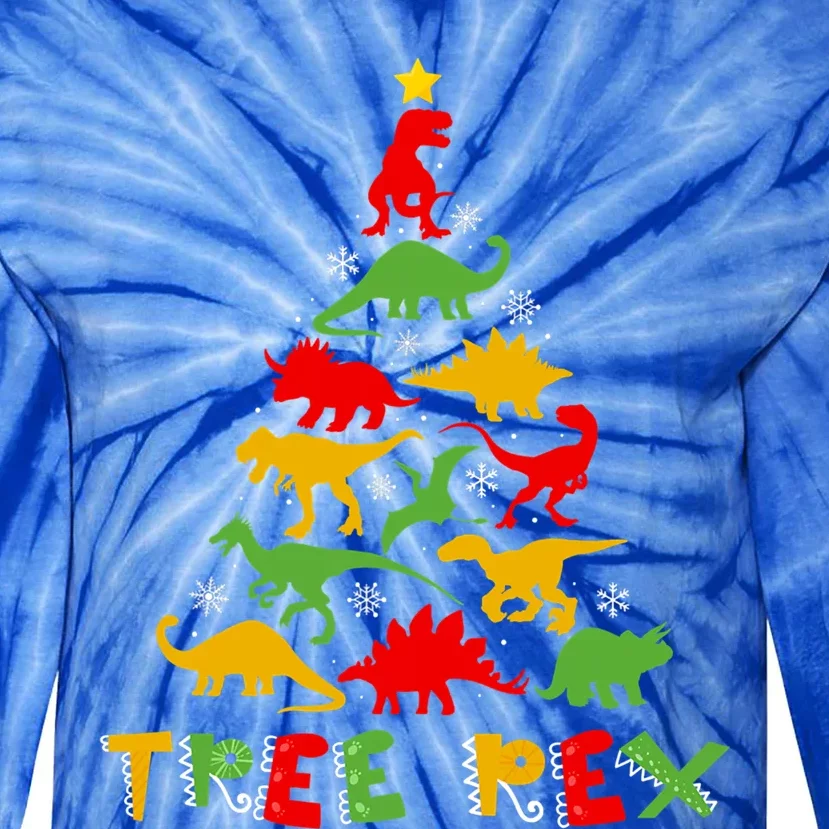 Merry Christmas Tree Rex Dinosaur Snowing Xmas Day Funny Gift Cool Gift Tie-Dye Long Sleeve Shirt