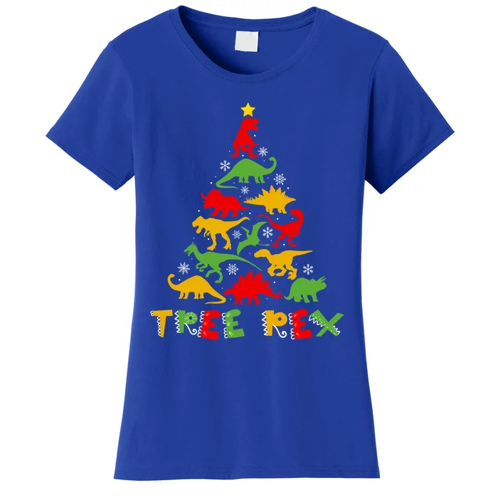 Merry Christmas Tree Rex Dinosaur Snowing Xmas Day Funny Gift Cool Gift Women's T-Shirt