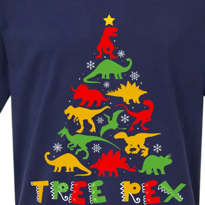 Merry Christmas Tree Rex Dinosaur Snowing Xmas Day Funny Gift Cool Gift Sueded Cloud Jersey T-Shirt