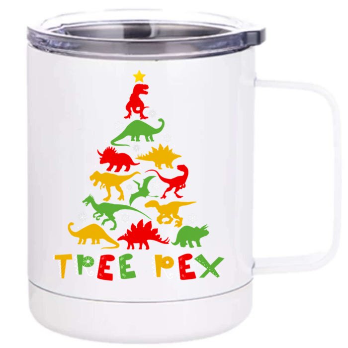 Merry Christmas Tree Rex Dinosaur Snowing Xmas Day Funny Gift Cool Gift Front & Back 12oz Stainless Steel Tumbler Cup