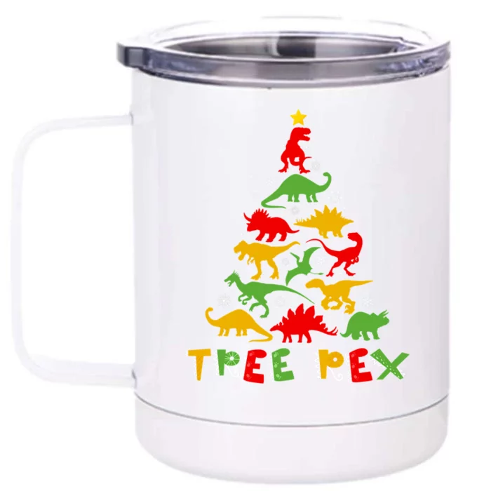 Merry Christmas Tree Rex Dinosaur Snowing Xmas Day Funny Gift Cool Gift Front & Back 12oz Stainless Steel Tumbler Cup