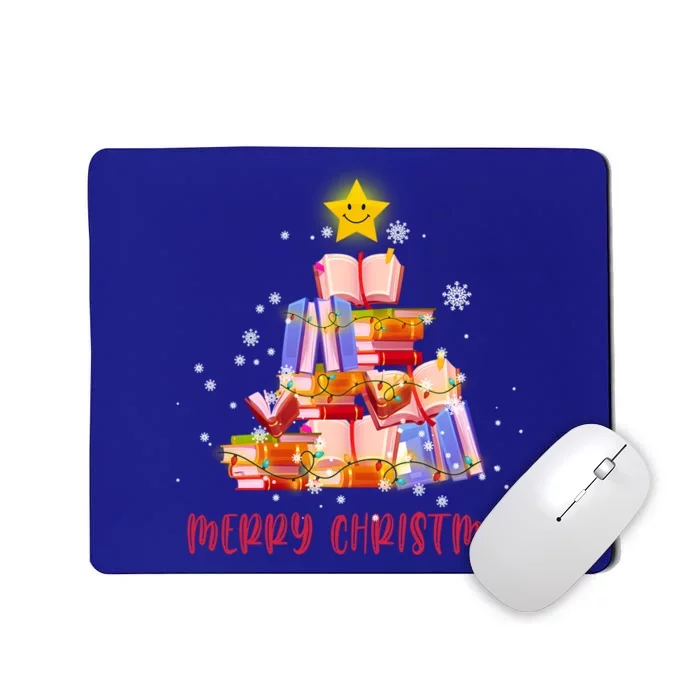 Merry Christmas Tree Book Lover Funny Reading Book Librarian Funny Gift Mousepad