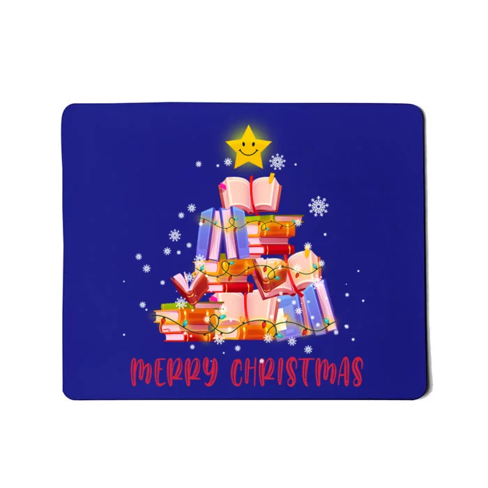 Merry Christmas Tree Book Lover Funny Reading Book Librarian Funny Gift Mousepad