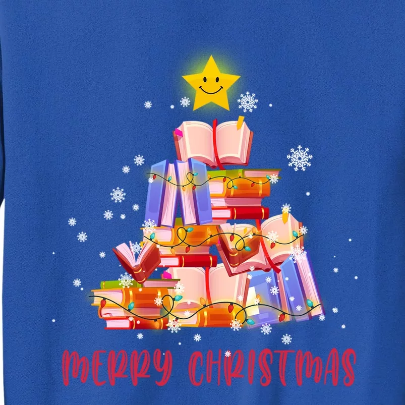 Merry Christmas Tree Book Lover Funny Reading Book Librarian Funny Gift Tall Sweatshirt