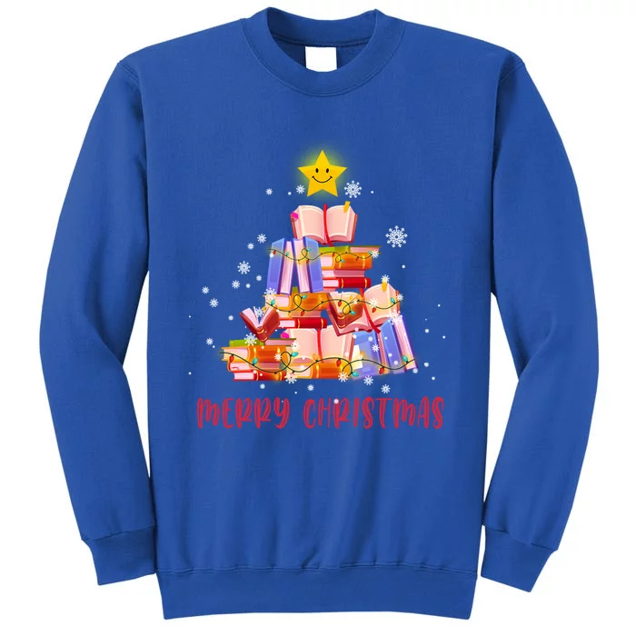 Merry Christmas Tree Book Lover Funny Reading Book Librarian Funny Gift Tall Sweatshirt