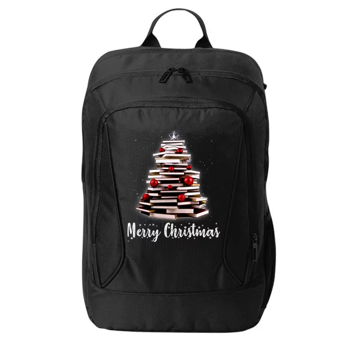 Merry Christmas Tree Love Reading Books Librarian Nerd Cool Gift City Backpack