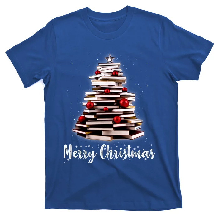 Merry Christmas Tree Love Reading Books Librarian Nerd Cool Gift T-Shirt