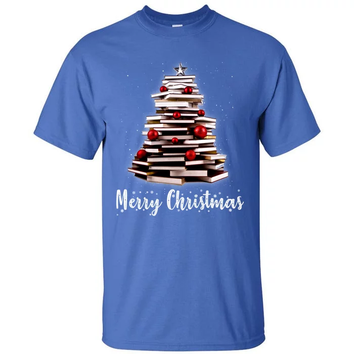 Merry Christmas Tree Love Reading Books Librarian Nerd Cool Gift Tall T-Shirt