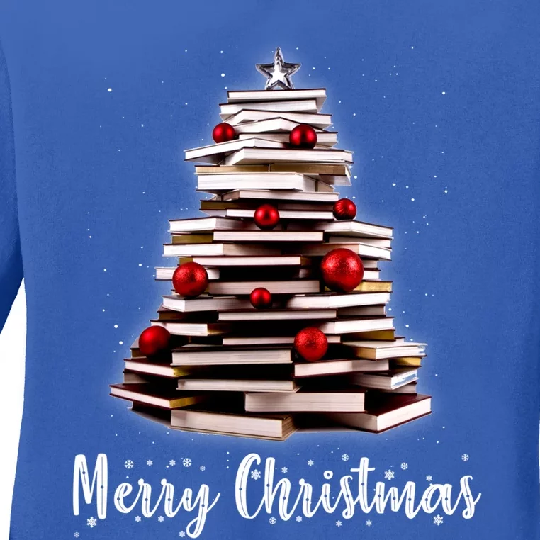 Merry Christmas Tree Love Reading Books Librarian Nerd Cool Gift Ladies Long Sleeve Shirt