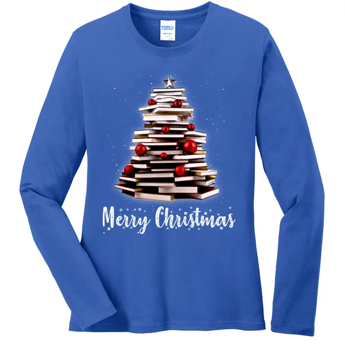 Merry Christmas Tree Love Reading Books Librarian Nerd Cool Gift Ladies Long Sleeve Shirt