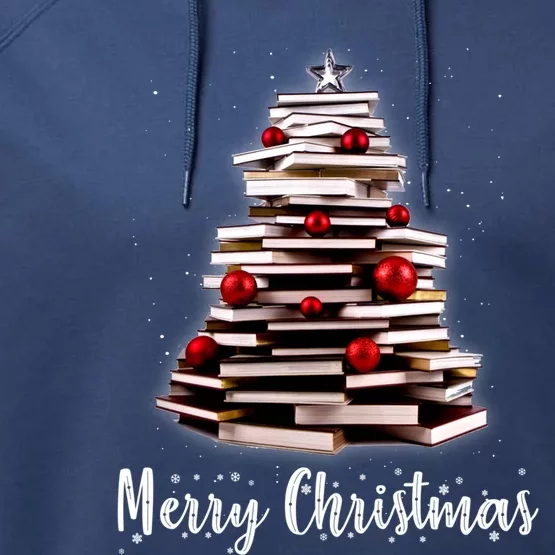 Merry Christmas Tree Love Reading Books Librarian Nerd Cool Gift Performance Fleece Hoodie