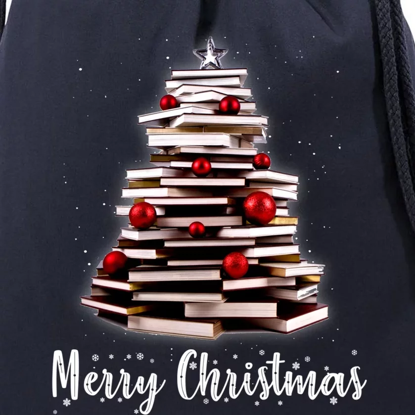 Merry Christmas Tree Love Reading Books Librarian Nerd Cool Gift Drawstring Bag