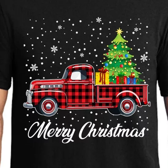 Merry Christmas Tree On Buffalo Plaid Truck Xmas Meaningful Gift Pajama Set