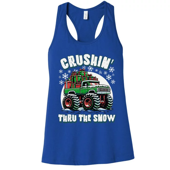 Monster Christmas Truck Crushin Thru The Snow Design Women's Racerback Tank