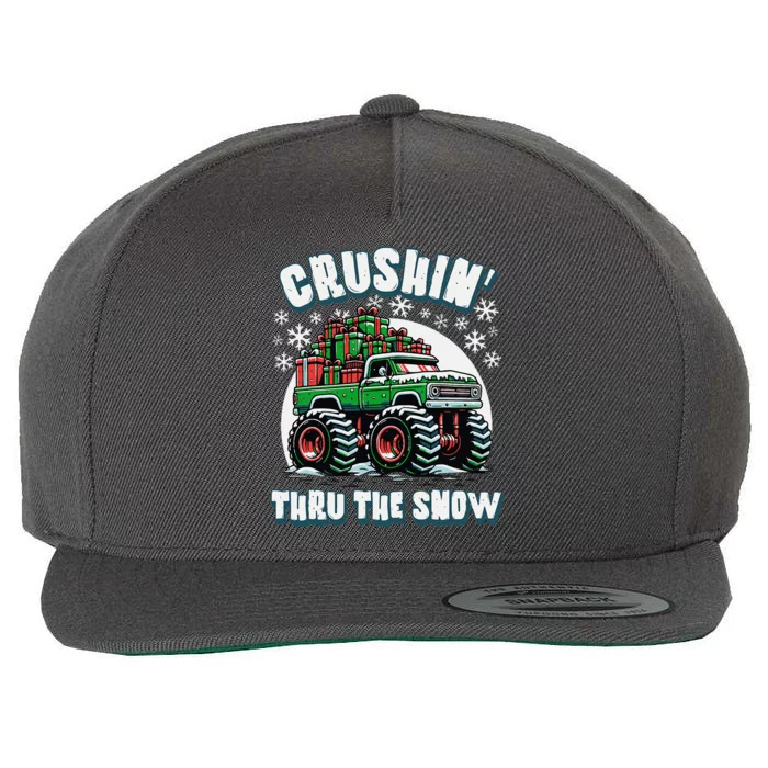 Monster Christmas Truck Crushin Thru The Snow Design Wool Snapback Cap