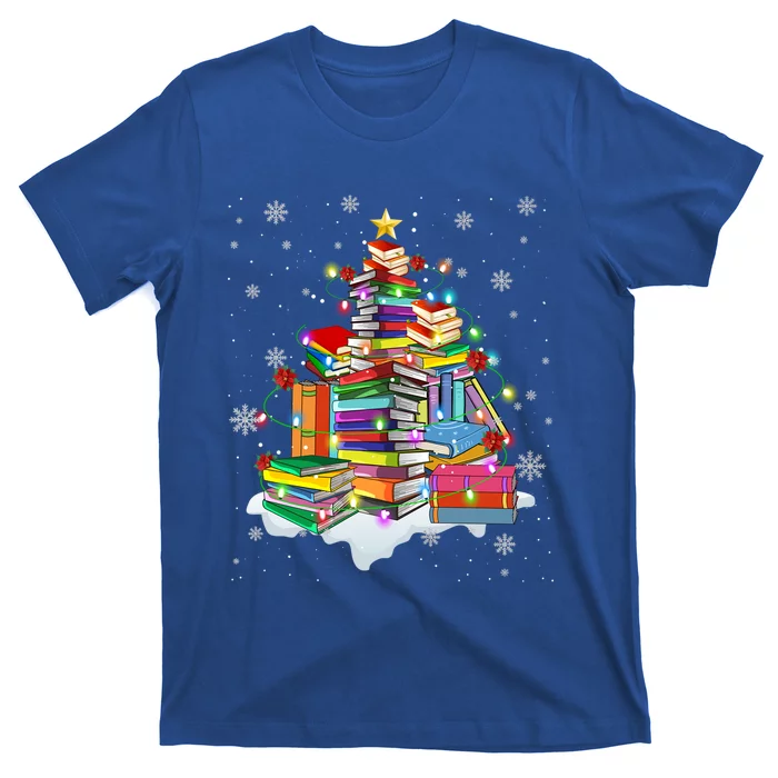 Merry Christmas Tree Reading Books Lover Librarian Nerd Gift T-Shirt