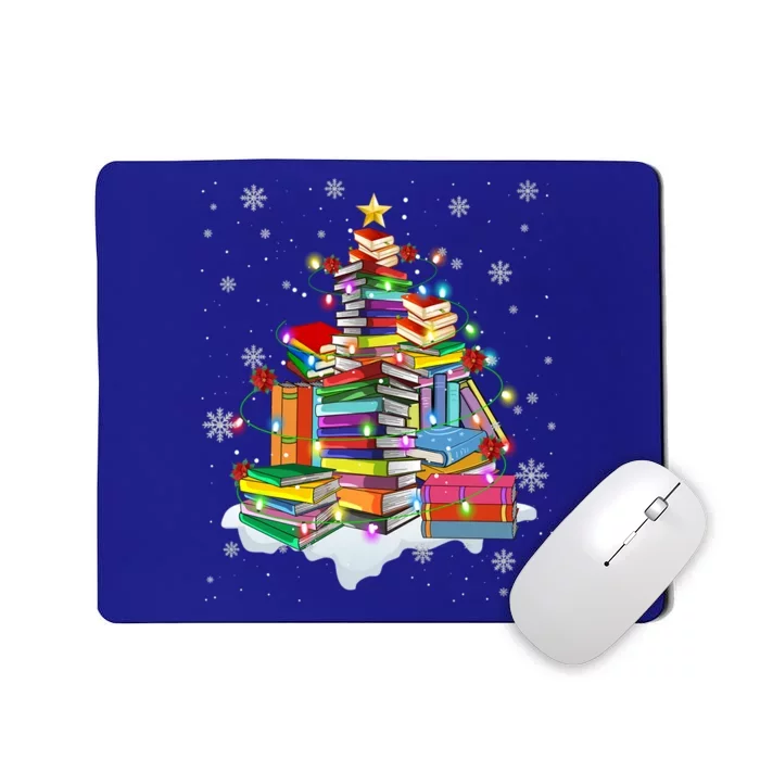 Merry Christmas Tree Reading Books Lover Librarian Nerd Gift Mousepad