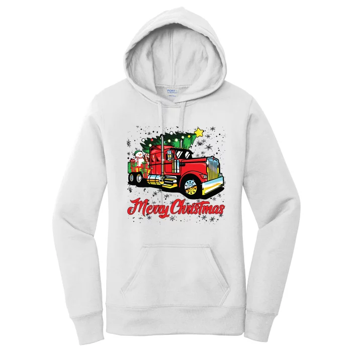 Merry Christmas Truck Driver Xmas Party Trucker Women's Pullover Hoodie