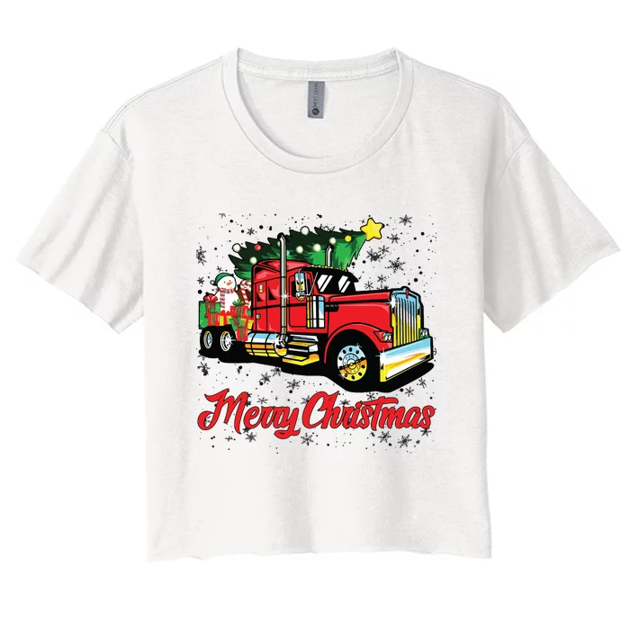 Merry Christmas Truck Driver Xmas Party Trucker Women's Crop Top Tee