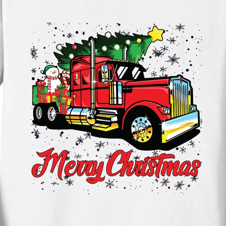 Merry Christmas Truck Driver Xmas Party Trucker Kids Long Sleeve Shirt