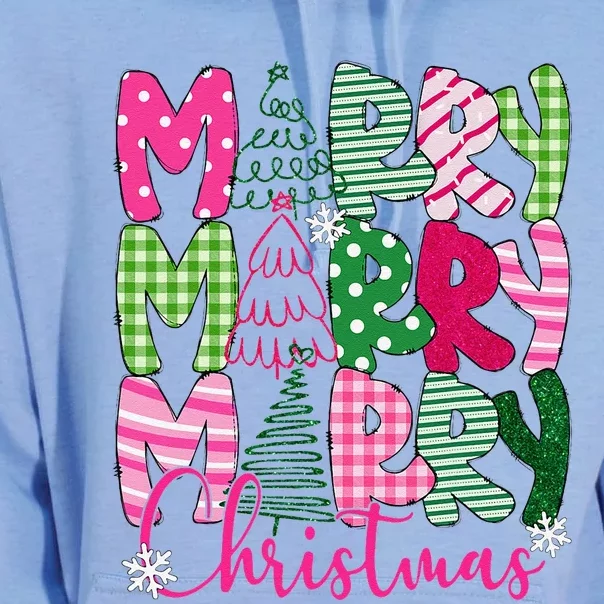 Merry Christmas Tree Lights Pin.K Plaid Christmas Vibes Women Unisex Surf Hoodie