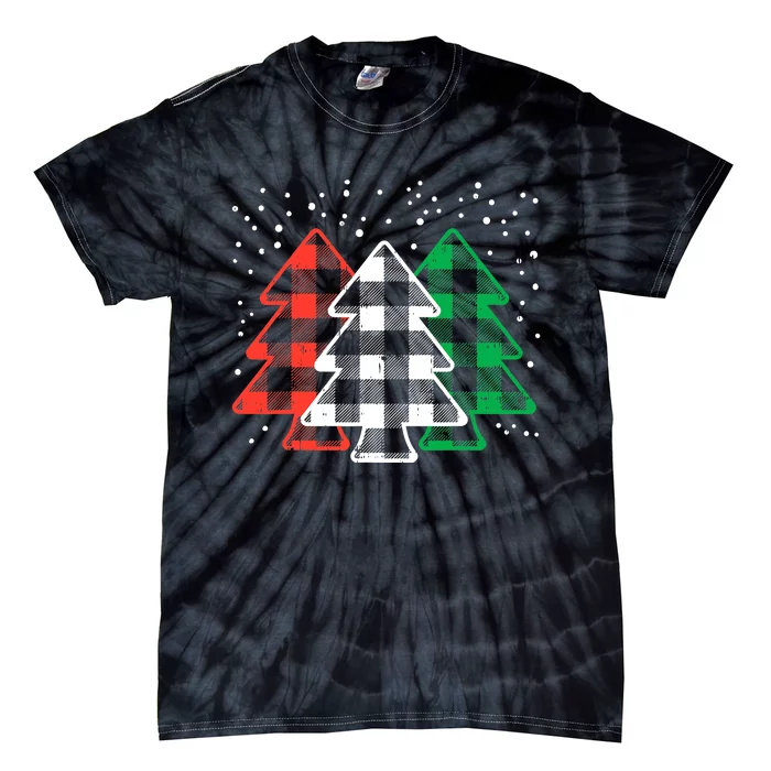 Merry Christmas Tree Buffalo Plaid Red White Green Xmas Tie-Dye T-Shirt