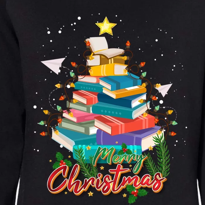 Merry Christmas Tree Book Teacher Cute Gift Pajamas Xmas Lights Cool Gift Womens California Wash Sweatshirt