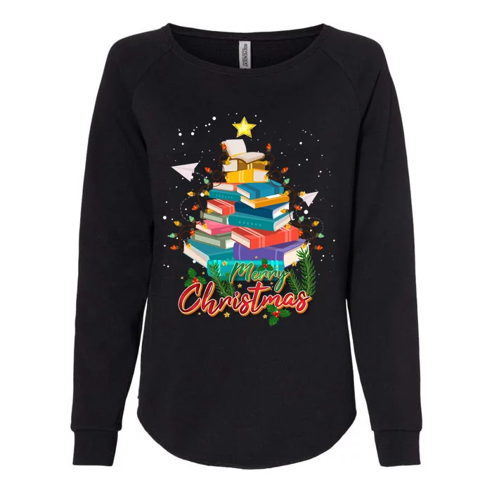 Merry Christmas Tree Book Teacher Cute Gift Pajamas Xmas Lights Cool Gift Womens California Wash Sweatshirt