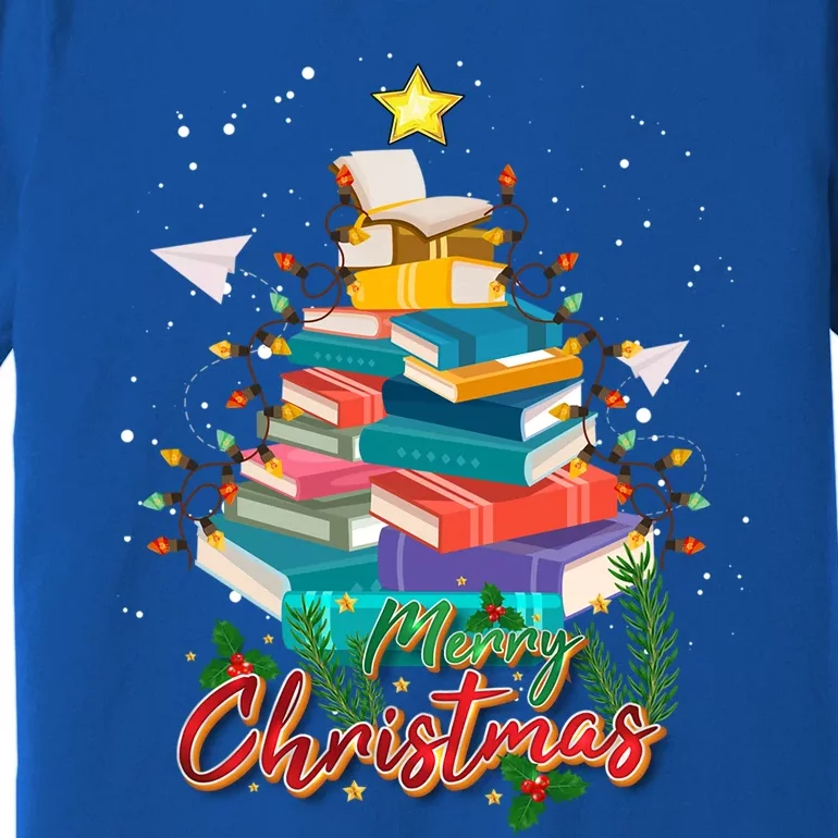 Merry Christmas Tree Book Teacher Cute Gift Pajamas Xmas Lights Cool Gift Premium T-Shirt