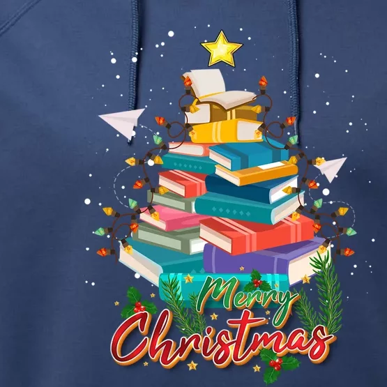 Merry Christmas Tree Book Teacher Cute Gift Pajamas Xmas Lights Cool Gift Performance Fleece Hoodie