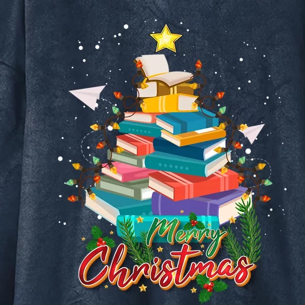 Merry Christmas Tree Book Teacher Cute Gift Pajamas Xmas Lights Cool Gift Hooded Wearable Blanket