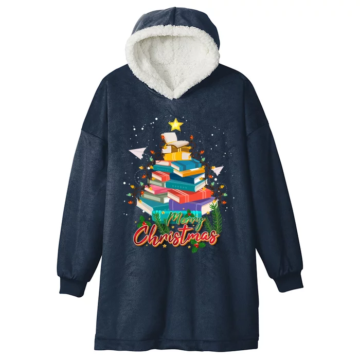 Merry Christmas Tree Book Teacher Cute Gift Pajamas Xmas Lights Cool Gift Hooded Wearable Blanket