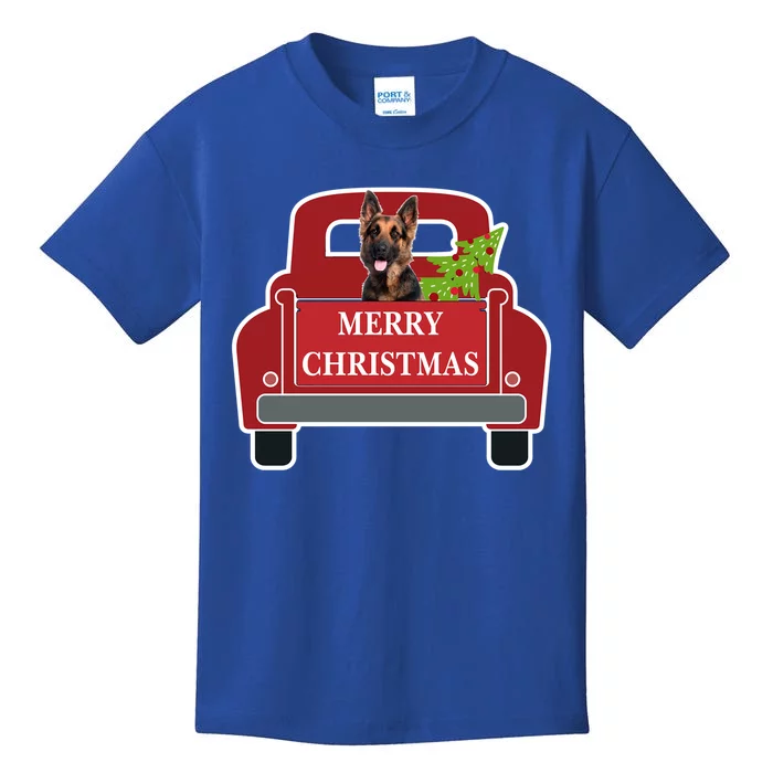 Merry Christmas Truck Dog Ger Shepherd Gift Kids T-Shirt