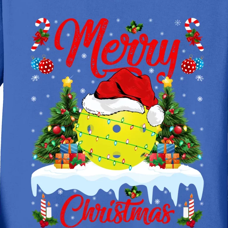 Merry Christmas Tree Pickleball Ugly Sweater Pickleball Xmas Gift Kids Long Sleeve Shirt