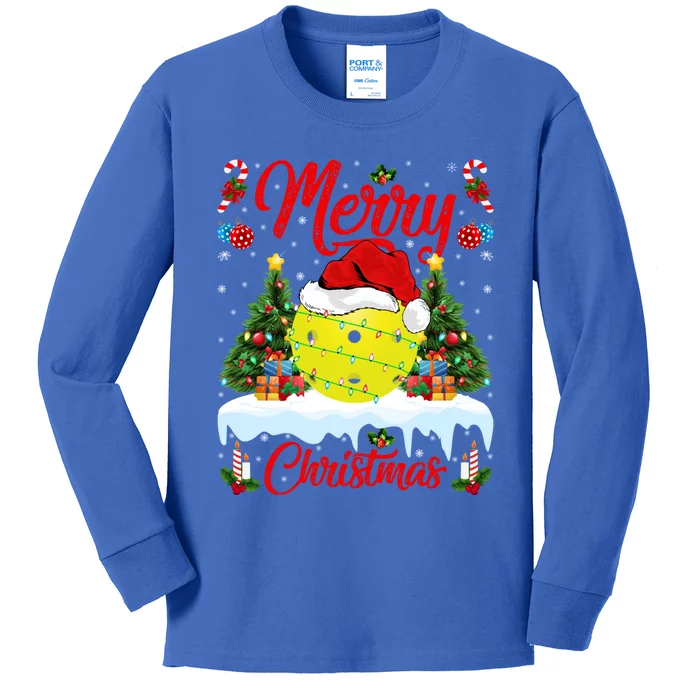 Merry Christmas Tree Pickleball Ugly Sweater Pickleball Xmas Gift Kids Long Sleeve Shirt