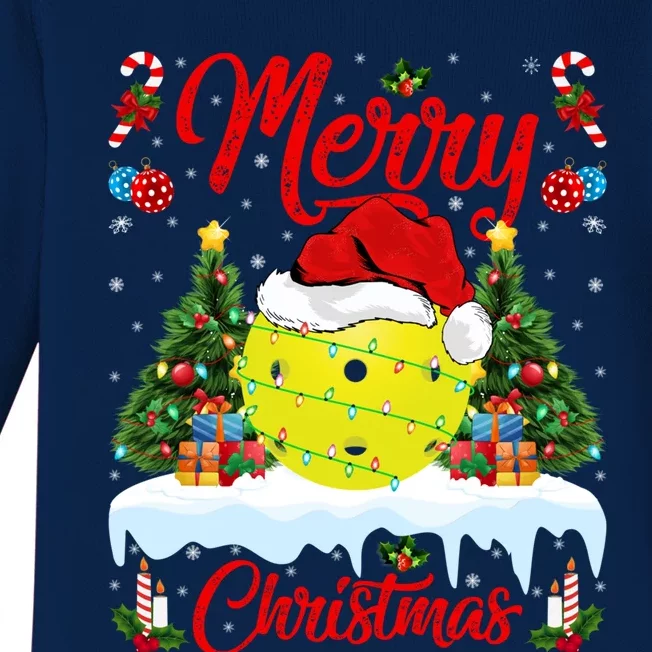 Merry Christmas Tree Pickleball Ugly Sweater Pickleball Xmas Gift Baby Long Sleeve Bodysuit