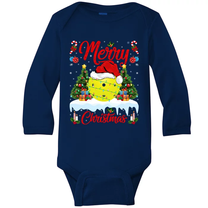 Merry Christmas Tree Pickleball Ugly Sweater Pickleball Xmas Gift Baby Long Sleeve Bodysuit