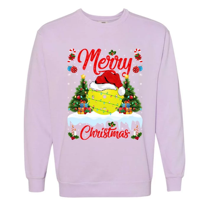 Merry Christmas Tree Pickleball Ugly Sweater Pickleball Xmas Gift Garment-Dyed Sweatshirt