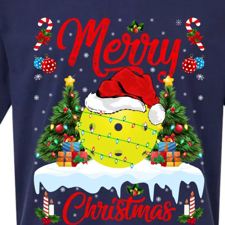 Merry Christmas Tree Pickleball Ugly Sweater Pickleball Xmas Gift Sueded Cloud Jersey T-Shirt