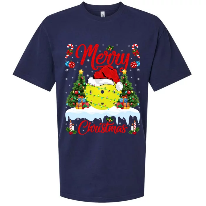 Merry Christmas Tree Pickleball Ugly Sweater Pickleball Xmas Gift Sueded Cloud Jersey T-Shirt