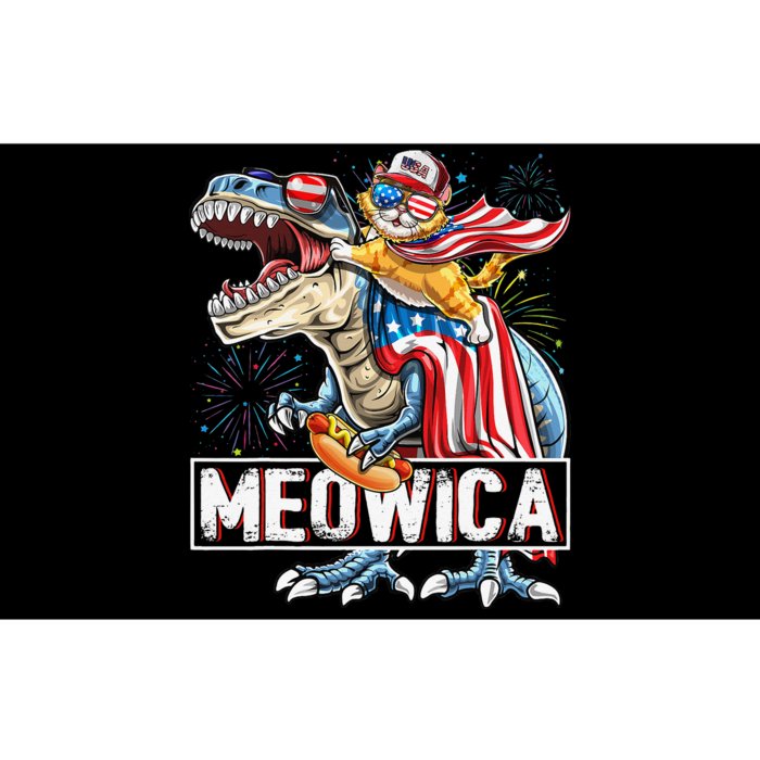 Meowica Cat T Rex Dinosaur 4th of July American Flag Bumper Sticker